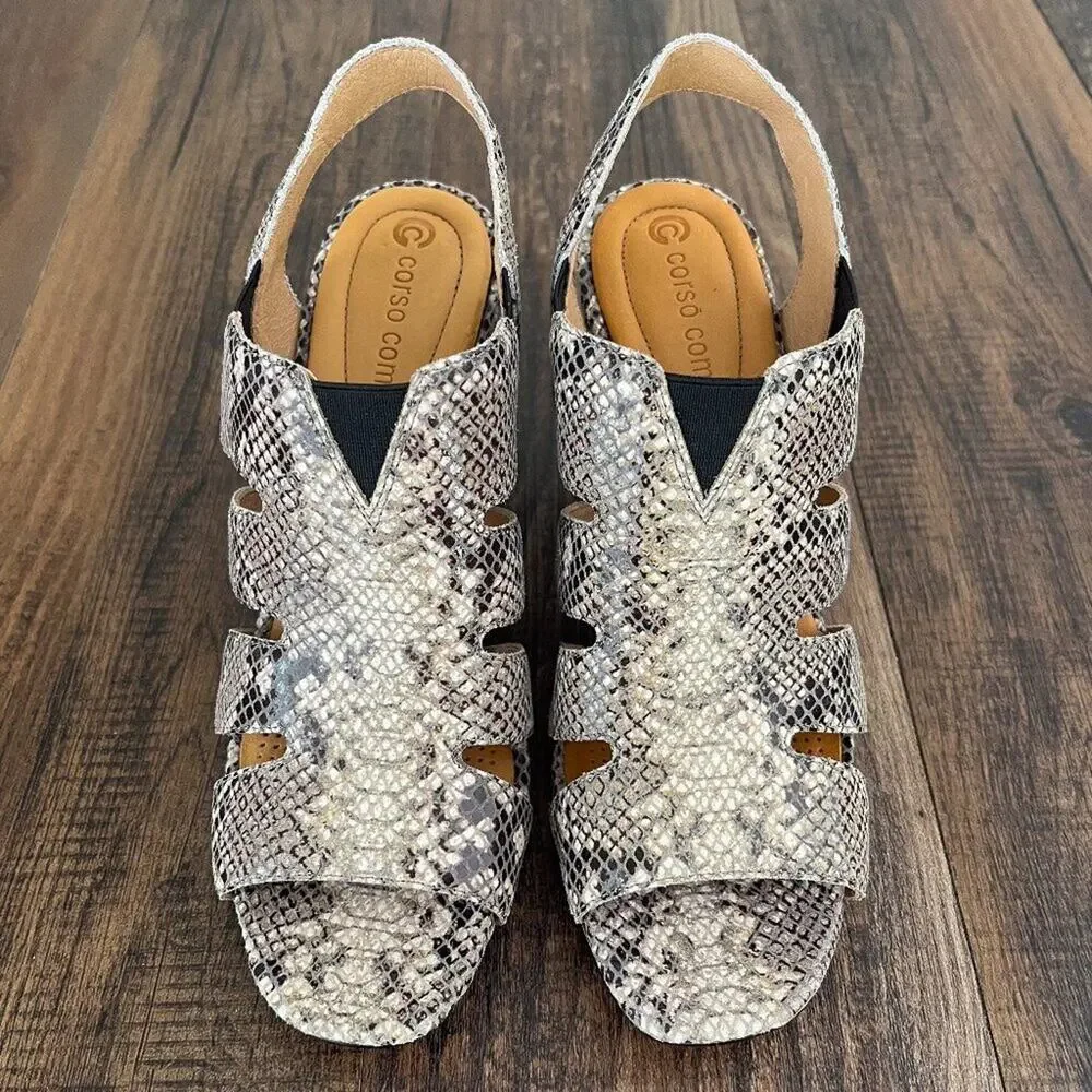 Corso Como Leather Slingback Heeled Sandal Snakeskin Size 7 Gray Multicolor